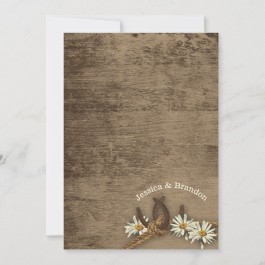 Hoefijzers en Daisies Rustieke Burlap Kaart (Achterkant)