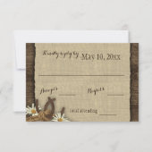 Hoefijzers en Daisies Rustieke Burlap Reactie RSVP Kaartje (Voorkant)