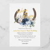 Hoefijzers en mosterdblauw folie uitnodiging (Voorkant)