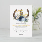 Hoefijzers en mosterdblauw folie uitnodiging (Staand Voorkant)