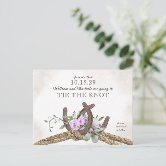 Hoefijzers en Touw Bloemen Save The Date Briefkaart (Staand voorkant)