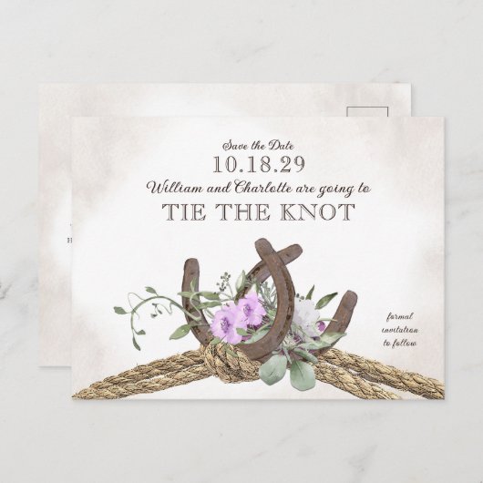 Hoefijzers en Touw Bloemen Save The Date Briefkaart (Voorkant / Achterkant)