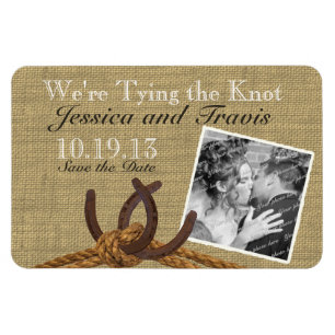 Hoefijzers en touw foto opslaan van de datum magneet