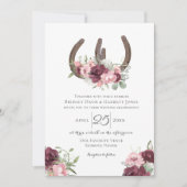 Hoefijzers Floral Burgundy Pink Wedding Kaart (Voorkant)