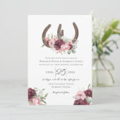 Hoefijzers Floral Burgundy Pink Wedding Kaart (Staand voorkant)