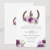 Hoefijzers Floral Paarse bruiloft Kaart (Voorkant / Achterkant)