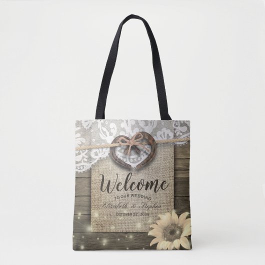 Hoefijzers Heart Sunflower Country Weddenschap Tote Bag (Voorkant)