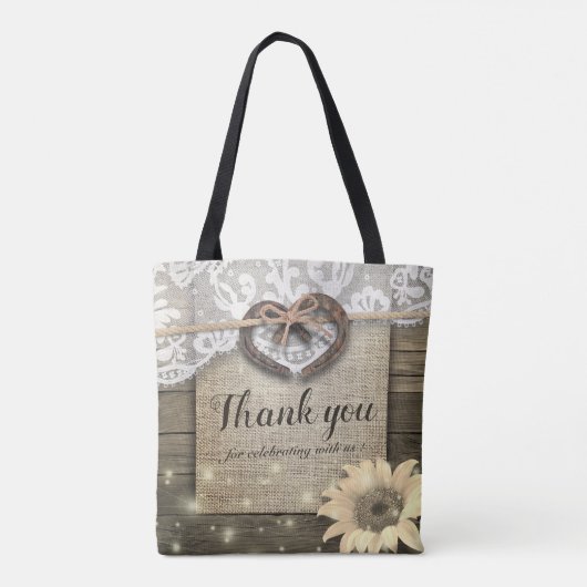 Hoefijzers Heart Sunflower Country Weddenschap Tote Bag (Achterkant)