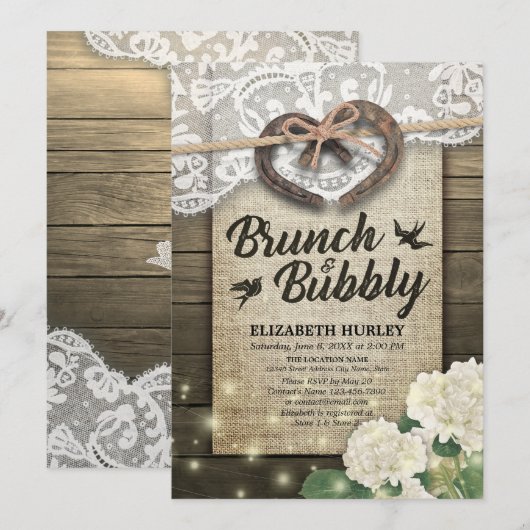 Hoefijzers Hydrangea Brunch & Bubble Vrijgezellenf Kaart (Voorkant / Achterkant)