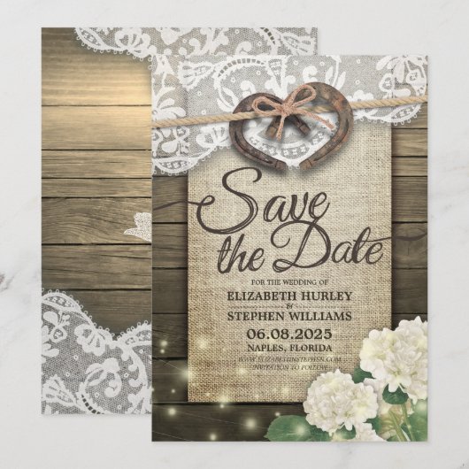 Hoefijzers Hydrangea Country Weddenschap Save the  Date (Voorkant / Achterkant)