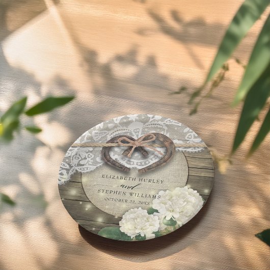 Hoefijzers Hydrangea Flowers Rustic Wedding Shower Papieren Bordje