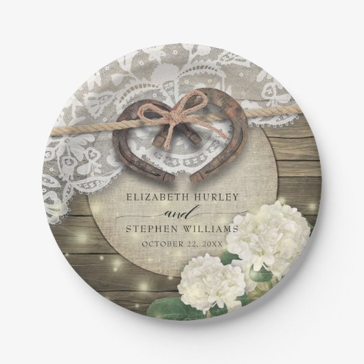 Hoefijzers Hydrangea Flowers Rustic Wedding Shower Papieren Bordje (Voorkant)