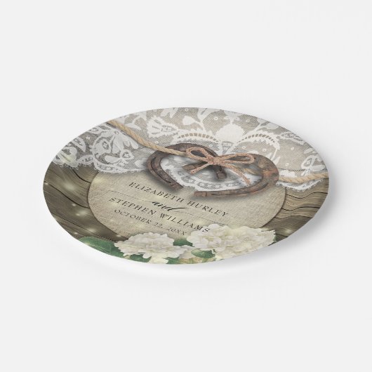 Hoefijzers Hydrangea Flowers Rustic Wedding Shower Papieren Bordje (Gekanteld)