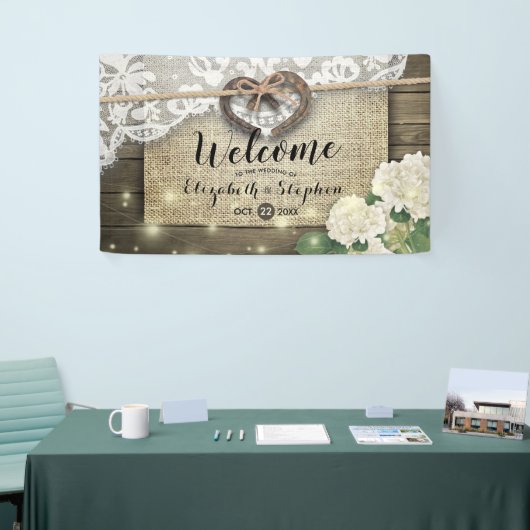 Hoefijzers Hydrangea Rustic Wood Weddenschap Welko Spandoek (Beurs)