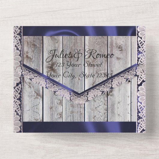 Hoefijzers & Lace Gettin' Hitched Wedding All In One Uitnodiging (Achterkant)