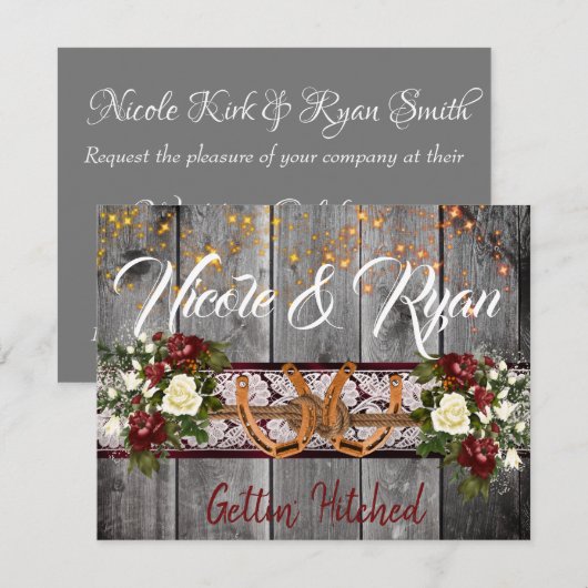 Hoefijzers & Lace Gettin' Hitched Wedding Invite (Voorkant / Achterkant)