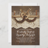 Hoefijzers Lace Wood Rustic Country Wedding Kaart (Voorkant)