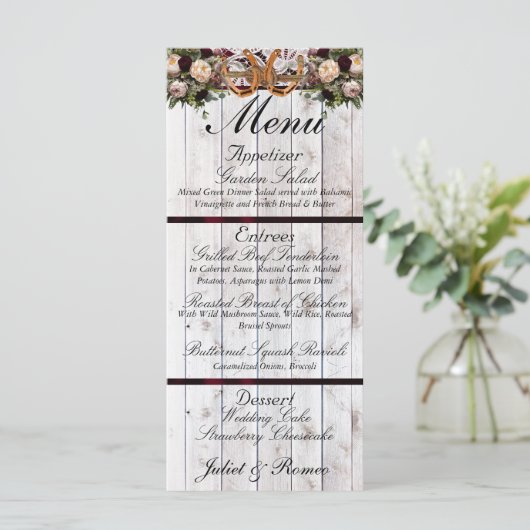 Hoefijzers, lint & kant - Bourgondische bruiloft Menu (Staand voorkant)