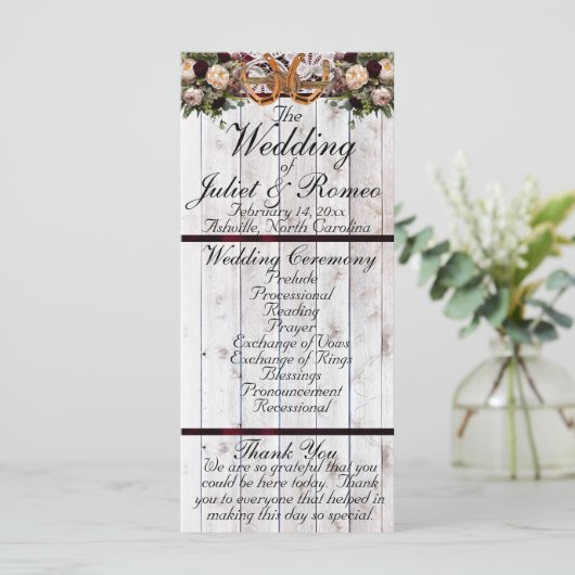 Hoefijzers, lint & kant - Bourgondische bruiloft Programmakaart (Staand voorkant)