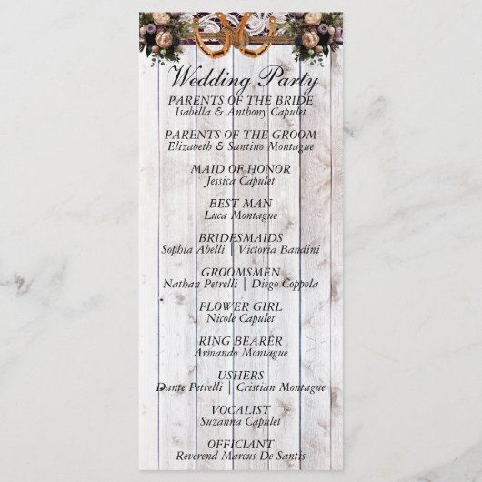 Hoefijzers, lint & kant - Paarse bruiloft Programmakaart (Achterkant)