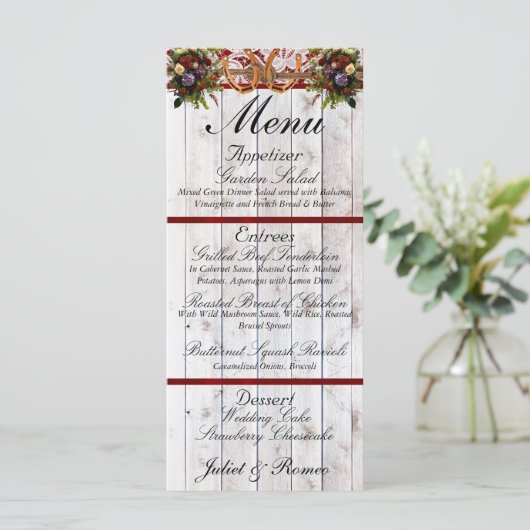 Hoefijzers, Lint & Kant - Rode bruiloft Menu (Staand voorkant)