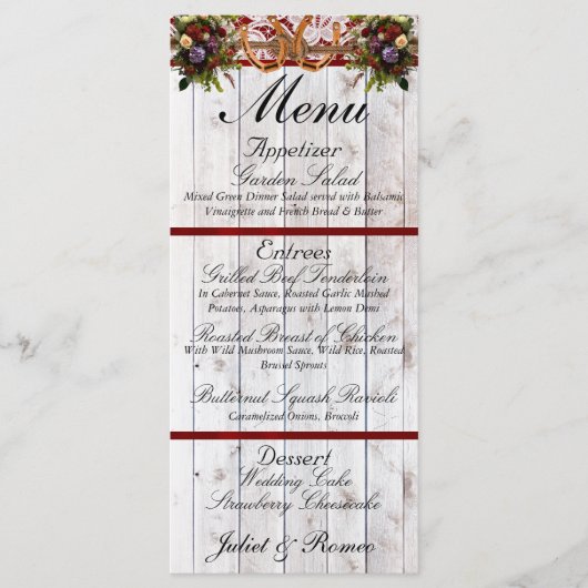 Hoefijzers, Lint & Kant - Rode bruiloft Menu (Voorkant)
