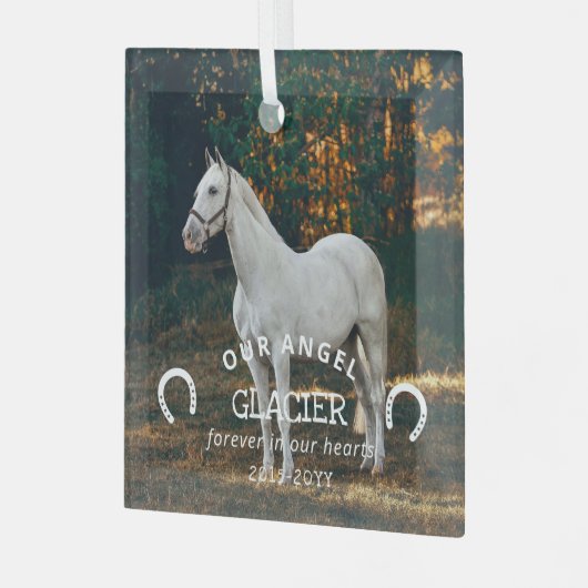 Hoefijzers Onze engelenfoto Paard Memorial Glas Ornament (Voorkant links)