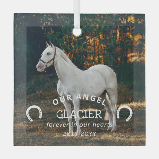 Hoefijzers Onze engelenfoto Paard Memorial Glas Ornament (Voorkant)