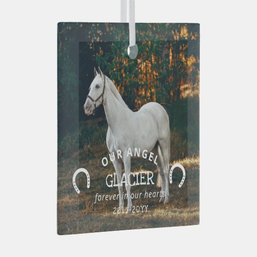 Hoefijzers Onze engelenfoto Paard Memorial Glas Ornament (Voorkant Rechts)