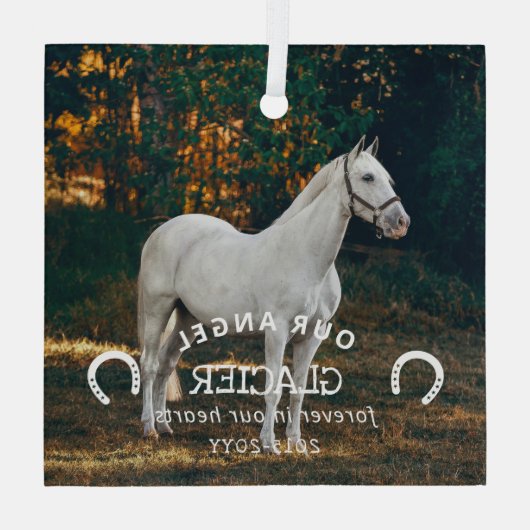 Hoefijzers Onze engelenfoto Paard Memorial Glas Ornament (Achterkant)