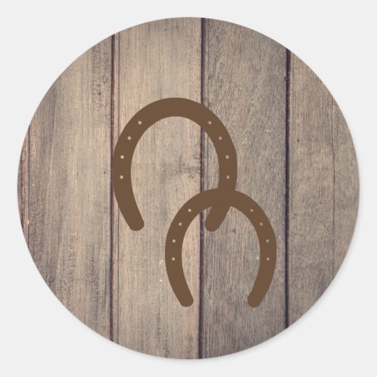 Hoefijzers op houten omheiningsafdichting ronde sticker (Voorkant)