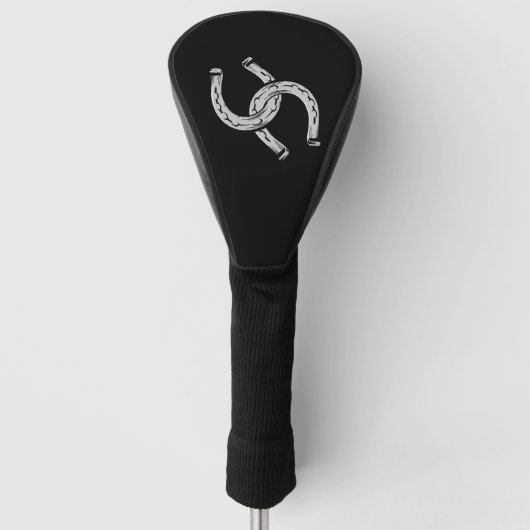 Hoefijzers op zwart golfheadcover (Voorkant)