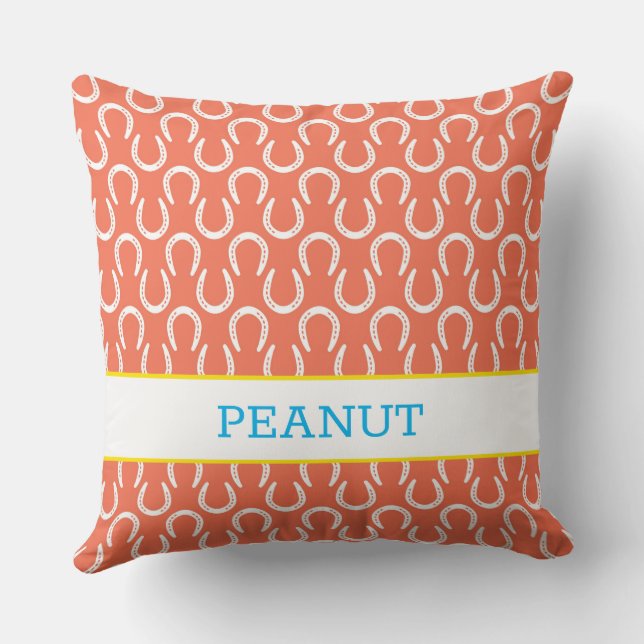 Hoefijzers Oranje Huisdier NAAM Paard FOTO Verlang Kussen (Achterkant)