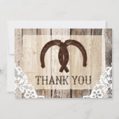 Hoefijzers Rustic Wood en Lace Hartelijk dank Bedankkaart (Voorkant)
