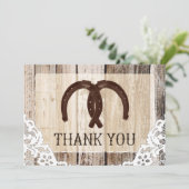 Hoefijzers Rustic Wood en Lace Hartelijk dank Bedankkaart (Staand voorkant)