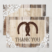 Hoefijzers Rustic Wood en Lace Hartelijk dank Bedankkaart (Voorkant / Achterkant)