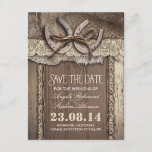 hoefijzers rustiek land bewaar de datum briefkaart