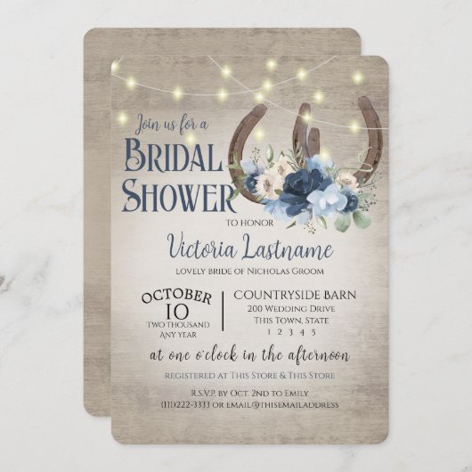 Hoefijzers van Floral en lights Rustic Barn Wood Kaart (Voorkant / Achterkant)