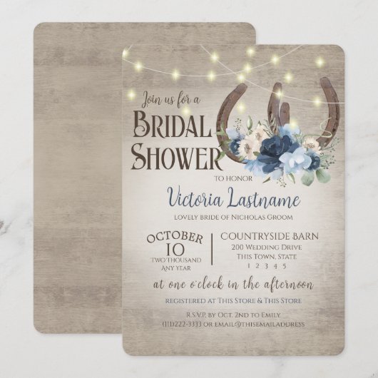 Hoefijzers van Floral en lights Rustic Barn Wood Kaart (Voorkant / Achterkant)