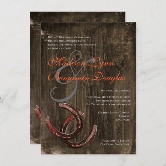 Hoefijzers van het land Rustic Ver2 Wedding Invita Kaart (Voorkant / Achterkant)