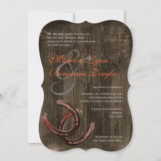 Hoefijzers van het land Rustic Ver2 Wedding Invita Kaart (Voorkant)