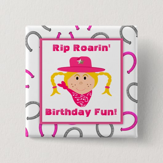 Hoefijzers voor kinderblauw-cowgirl vierkante button 5,1 cm (Voorkant)