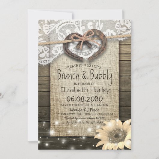 Hoefijzers Zonnebloem Brunch & Bubble Vrijgezellen Kaart (Voorkant)