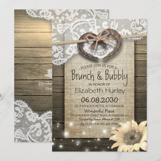 Hoefijzers Zonnebloem Brunch & Bubble Vrijgezellen Kaart (Voorkant / Achterkant)