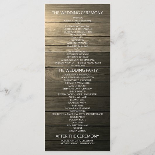 Hoefijzers Zonnebloem Hout Landbruiloftsprogramma' Programmakaart (Achterkant)