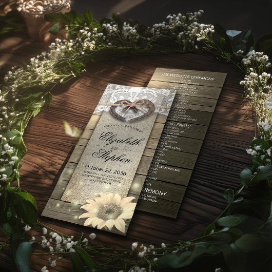 Hoefijzers Zonnebloem Hout Landbruiloftsprogramma' Programmakaart