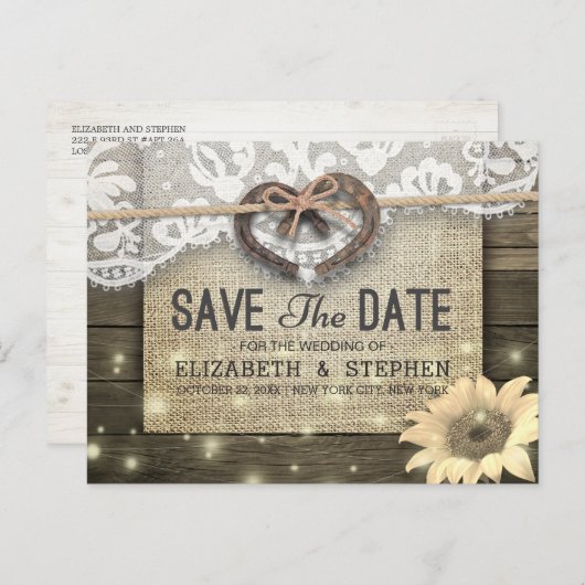 Hoefijzers Zonnebloem Land Weddenschap Save the Da Briefkaart (Voorkant / Achterkant)