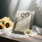 Hoefijzers zonnebloemen Hout Rehearsal Dinner Kaart