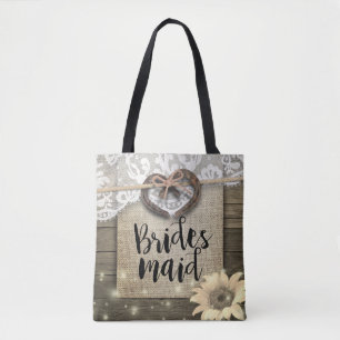 Hoefijzers zonnebloemen Hout Weddenschap Bridesmai Tote Bag