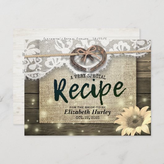 Hoefijzers Zonnebloemen Land Vrijgezellenfeest Rec Uitnodiging Briefkaart (Voorkant / Achterkant)